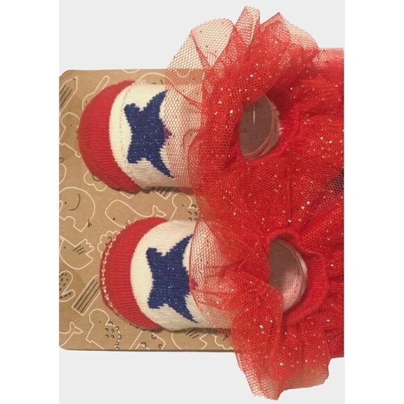 Baby Girls Patriotic Sparkle Headband And Socks Set Size 0-12M Red White Blue - Picture 5 of 11